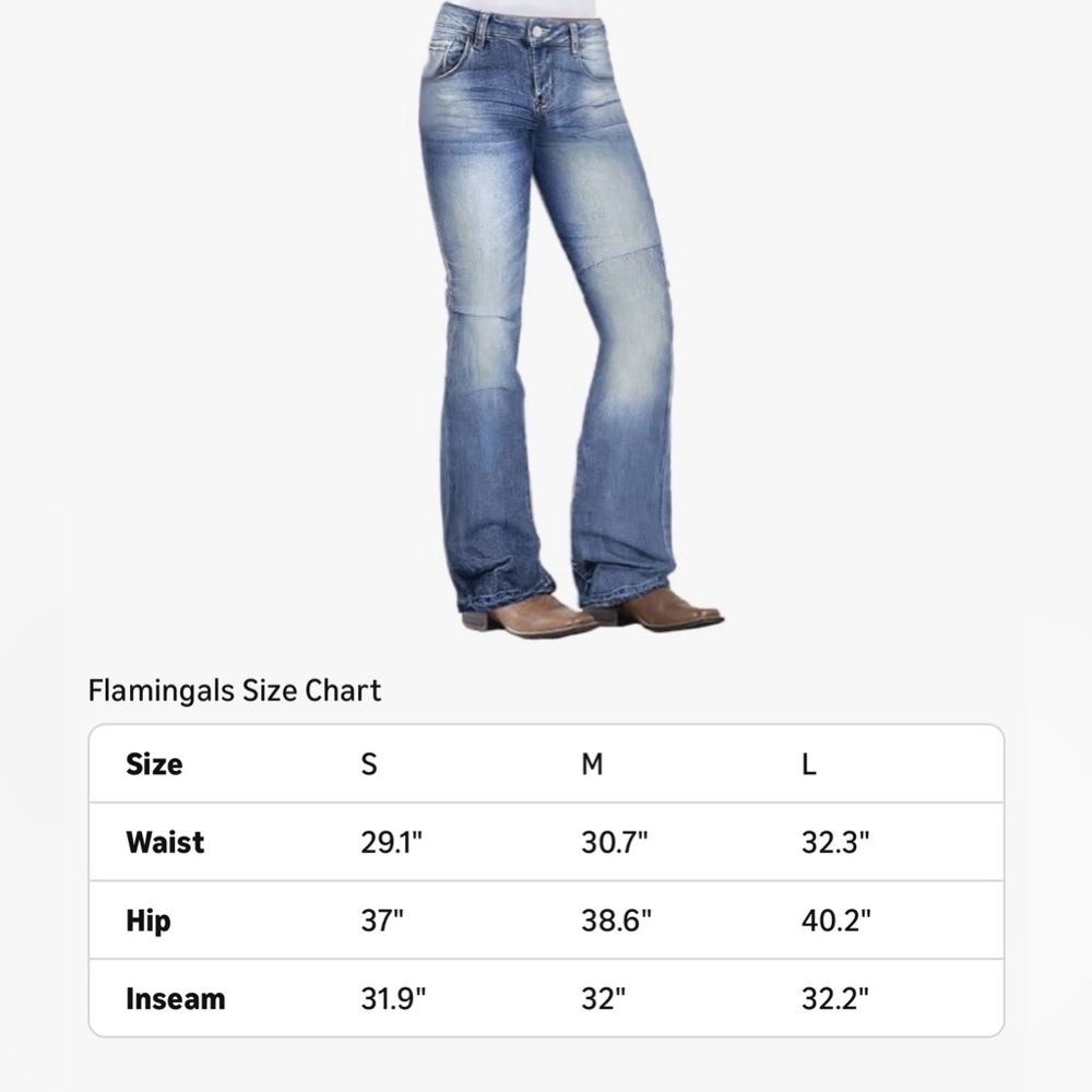 Flamingals Low Rise Boot Cut Jeans for Women Butt Lifting Western Pants M - Picture 8 of 15